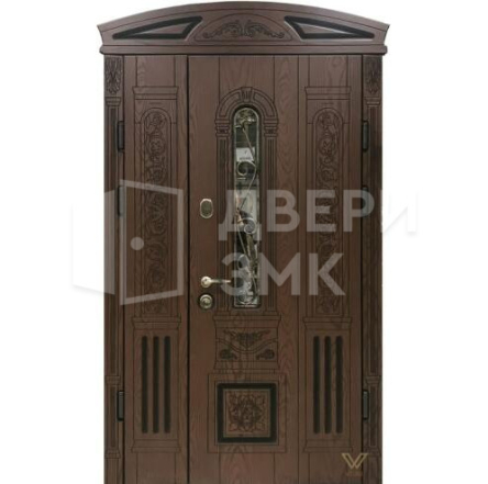 Элитная дверь полуторка со стеклопакетом, ковкой и аркой уличная ВД-13385