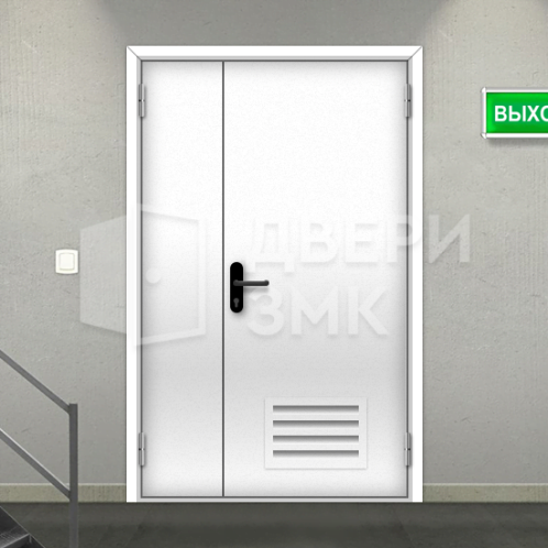 Полуторная глухая противопожарная дверь EIS с вент решеткой ДП-18633