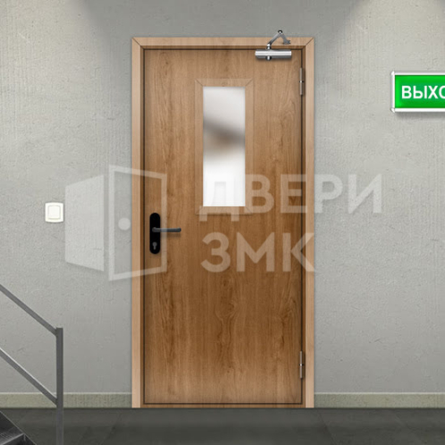Однопольная остекленная противопожарная дверь 2 типа с отделкой мдф ДП-18542