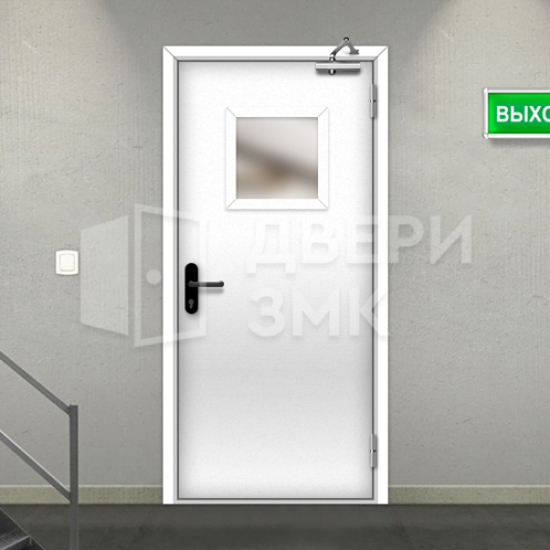 Однопольная противопожарная дверь с выпадающим порогом 1 типа остекленная ДП-18538