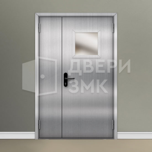 Полуторная остекленная противопожарная дверь EIS из нержавейки ДП-18750