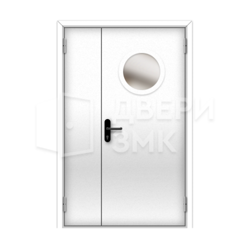 Коричневая противопожарная дверь EIS полуторная остекленная ДП-19484