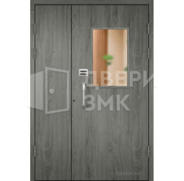 Подъездная дверь с темным МДФ и стеклом ДВП-15237