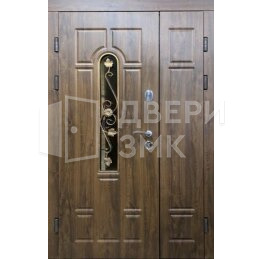 Дверь полуторная с окном и элементами ковки ВД-12765