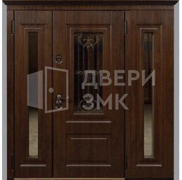 Металлическая элитная трехстворчатая дверь парадная с окном кованая ВД-14100